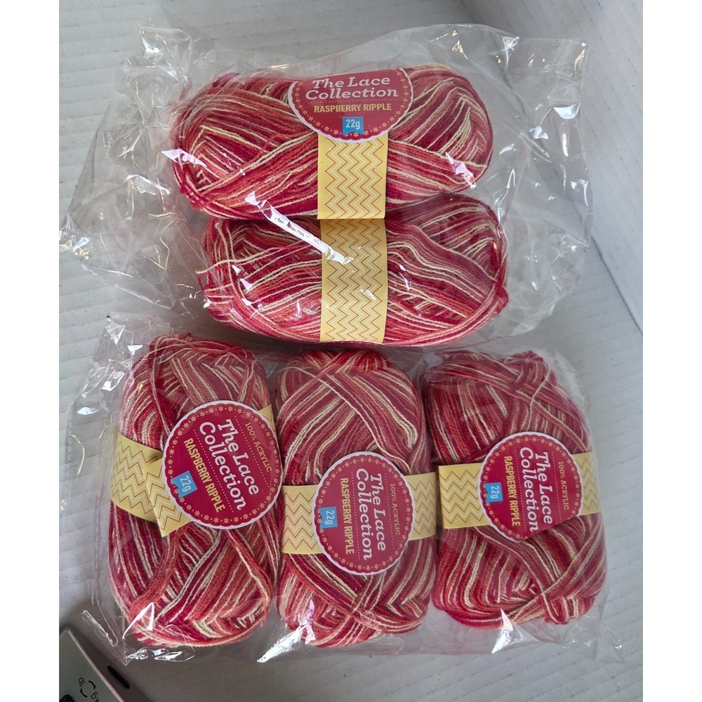 Yarn lot 5 Skeins The Lace Collection Raspberry Ripple 100% Acrylic 116 grams